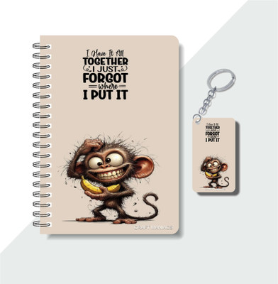 craft maniacs CUTE PUN 2025 NOTEBOOKS & KEYCHAIN A5 Diary RULED 120 Pages(Multicolor)