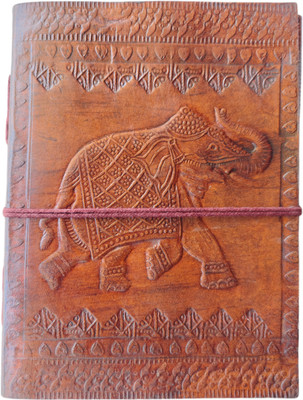 ps fortunet Handcrafted (Embossed Elephant with Rope) Leather Handmade Paper Mini Diary Plain 100 Pages(Brown)
