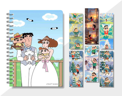 craft maniacs 2024 SHINCHAN DIARY & 6 FREEBIE BOOKMARKS A5 Notebook RULED 160 Pages(Multicolor)