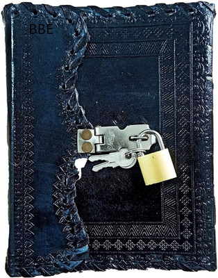 KRISHNA HANDICRAFTS Handmade Leather Blue Lock and Key Journal for Secret Notes A5 Diary Plain 100 Pages(Dark Blue)