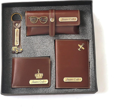 Unerya Studio Leather Unisex Customized Passport Holder and Men's Wallet with Key Chain, Gifts A6 Diary 365 Pages(Brown)