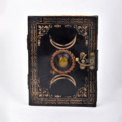 Bonjour Store Handicraft World Antique Stone And Embossed Leather Journal A5 Diary 100 200 Pages(Black)