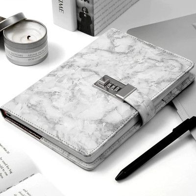 AQUABUCKET To do List Regular Diary Single Ruled 192 Pages(White Marble)