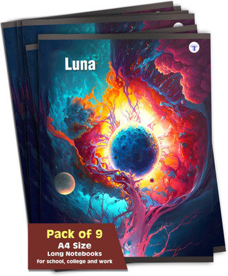 Target Publications Long Notebooks | Luna | A4 172 Pages | Single Line Writing Books | Set of 9 A4 Notebook Ruled 172 Pages(Multicolor, Pack of 9)