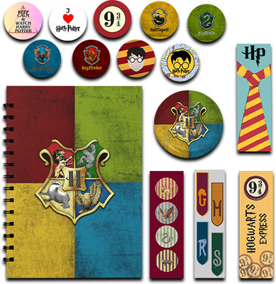 RINKON Harry Potter House Crest Notebook Combo Bookmarks Badge Stickers 160 Pages A5 Notebook Unrulled 160 Pages(Multicolor)