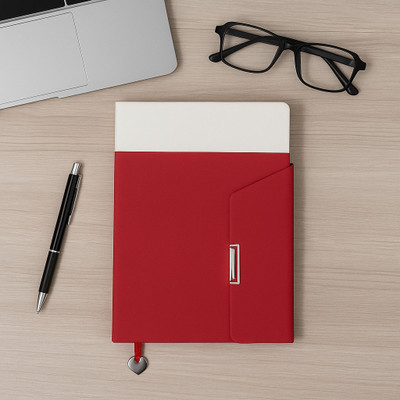 Dixe Notebook with heart bookmark & magnetic flap closure A5 Diary Ruled 200 Pages(Red, White)