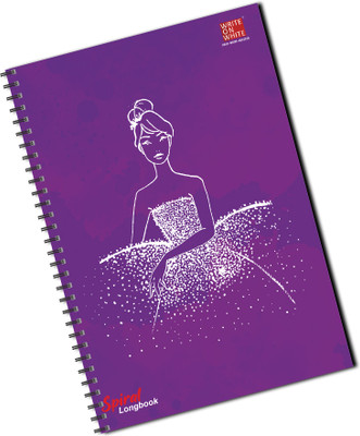 WRITE ON WHITE Exclusive Spiral Longbook BALLERINA COVER A4 Notebook RULLED 200 Pages(Purple)