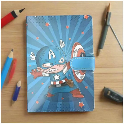 AllThe Small Things Superhero Notebook for Kids, Captain Shield Design Fun Cartoon Diary A5 Notebook Ruled 200 Pages(C-A-Blue)