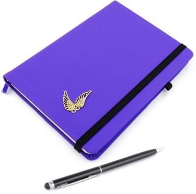 ASRAW Golden Wings A5 Sized Hardcover Diary with Stylus Pen A5 Diary Ruled 176 Pages(Purple)