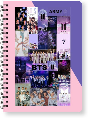 Raptech Spiral-Wiro A5, BTS Army Notebooks, Writing Personal, Students Office (11936) A5 Diary Ruled 144 Pages(Multicolor)