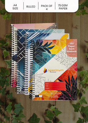 SPECTRUMNOTEBOOK Spiral Notebook A4 Notebook Ruled 180 Pages(Multicolor, Pack of 4)
