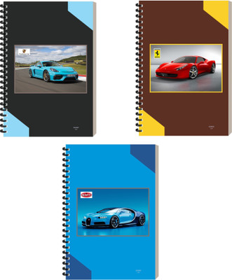 ESCAPER Car Design Notepad, Office & Executive Diary, Spiral Ruled Notebook A5 Diary Ruled 160 Pages(Combo- E, Pack of 3)