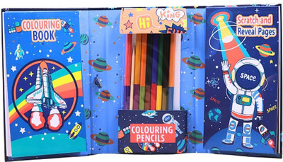 vworld 2 in 1 Coloring Book Set & Scratch Pad with 8 Dual Color Pencil Birthday Gift