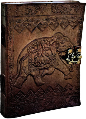KRISHNA HANDICRAFTS Handmade Leather Diary Notebook Sketchbook with Elephant Embossed Cover, 5 x 7 A5 Diary Unlined 100 Pages(Brown)