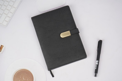 Diaro PU Notebook with Elegant Textured Cover, Magnetic Closure & Ribbon Bookmark A5 Notebook Ruled 176 Pages(Black)
