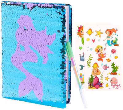 Tinker Squad Cute Mermaid Diary with Pen Set | Adorable Notebook for Kids & Teens Regular Notebook Ruled 160 Pages(Blue, Pack of 3)