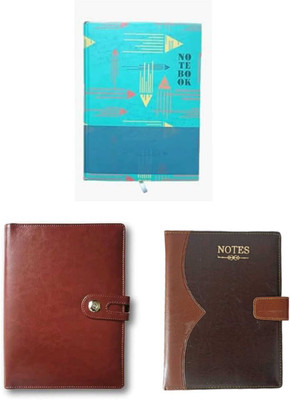 The Startup Bazaar Combo pack Lether Diary And Notebook New Button Diary Office Diary B5 Diary 2024-2025 200 Pages(Blue, Brown, Brown, Pack of 3)