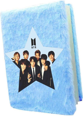 AAHANSHOPPE BTS THEME FURR NOTEBOOK DIARY A5 SIZE RULED 100 PAGES BLUE COLOUR Pen Gift Set(Ink Color - Blue)
