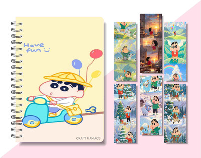 craft maniacs 2024 SHINCHAN DIARY & 6 FREEBIE BOOKMARKS A5 Diary RULED 160 Pages(Multicolor)