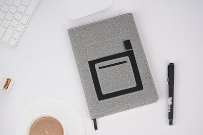 Diaro Sleek & Stylish PU Diary with Mobile and Card Pocket | Ribbon Bookmark | A5 Note Book Ruled 192 Pages(Grey)
