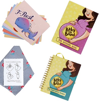 QWIRK STORE Pregnancy Journal with Free-Baby Swaddle,StickerBook,Graphic Diary & Mood Cards Regular Journal UNRULED 280 Pages(Yellow)