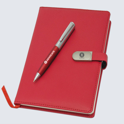 UJJi Advocate Professional Notebook Set with Red Pen and Metal Clasp, A5 Size, Red A5 Diary Ruled 192 Pages(Red-2)