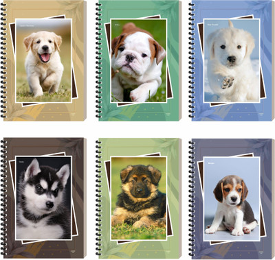 ESCAPER Dog Designer Notepad For Writing, Personal Notebook, Spiral Ruled Diary A5 Diary Ruled 160 Pages(Jumbo, Pack of 6)