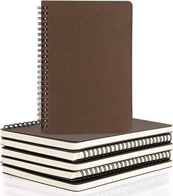 Eusoar College Blank Spiral Notebook, A5 6packs 5.5x8.3 120 Pages A5 Notebook Blank 120 Pages(Coffee-Blank, Pack of 6)
