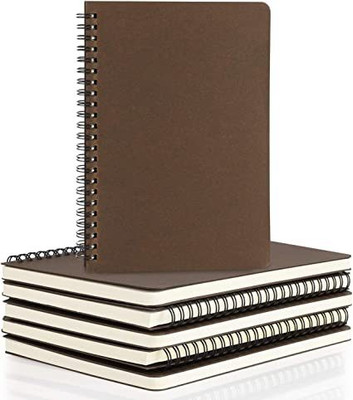 Eusoar College Ruled Spiral Notebook, A5 6packs 5.5x8.3 120 Pages A5 Notebook Lined 120 Pages(Coffee-Lined, Pack of 6)