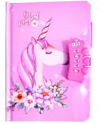 Flipzy Unicorn Diary with Lock & Key for Girls Return Gifts Diary Notebook for Kids A5 Gift Set Ruled 140 Pages(Pink)