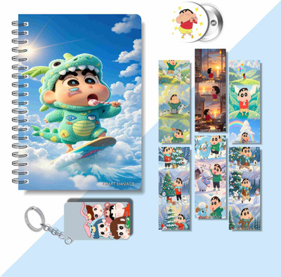 craft maniacs 2025 SHINCHAN DIARY & 6 FREEBIE BOOKMARKS & ONE KEYCHAIN & ONE BADGE A5 Diary RULED 160 Pages(Multicolor)