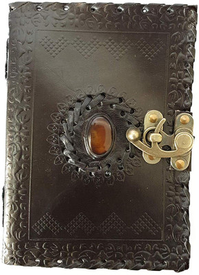 KRISHNA HANDICRAFTS Notepad Black Color Leather Journal Notebook Moon Design Leather Diary A5 Diary unruled 100 Pages(Black)