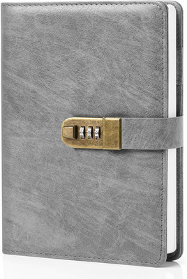 AccuPrints PU Leather Notebook Diary with Lock A5 Diary Ruled 192 Pages(Grey)