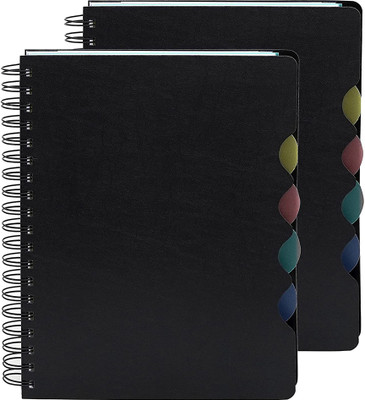 Maxjet Single Ruled Soft Cover 5 Subject Spiral Binding Notebook A5 Size A5 Notebook Single 300 Pages(Black, Pack of 2)