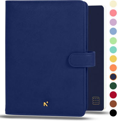 NEORAH A5 Notebook SLEEVE with SNAP + JOURNAL | Faux Leather + Penloop| 6 Card SlotS | A5 Organizer DOTGRID 160 Pages(Dark Blue)