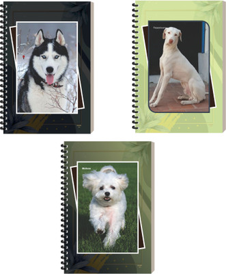ESCAPER Dog Diaries, Spiral Bound Notebook, Ruled Notepad For Writing, Personal Diary A5 Diary Ruled 160 Pages(Combo- E, Pack of 3)