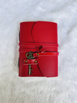 DI-KRAFT Red Leather journal with Key lock pattern A5 size 200 pages A5 Journal Unruled 200 Pages(Red)