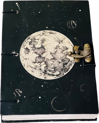 Al Zohra Handicraft Leather Cardboard Moon Print Special Binding A5 Diary Notebook A5 Note Book Unruled 200 Pages(Black)