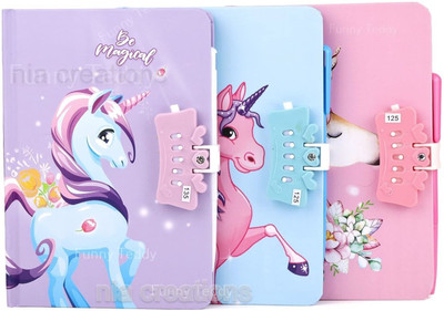 Nia Creations Lock Diary With Pen For Girls A5 Diary 140 Pages(Pink, Pack of 2)