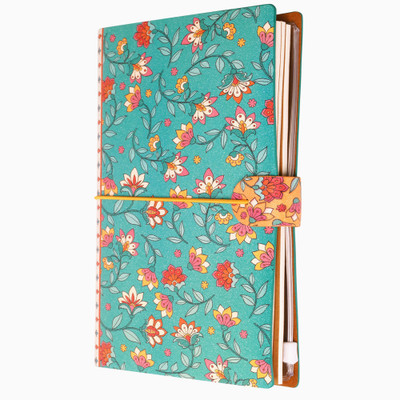 Doodle Refillable Journal with ZipPouch,CardHolder,2Ruled,1BlankNotebook-Ethnic Essence A5 Notebook Ruled 64 Pages(Green)