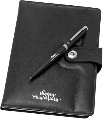UJJi Happy Anniversary Printed Gift Combo in Black Color Metal Pen & Notebook A5 Gift Set Ruled 186 Pages(Black, Pack of 2)