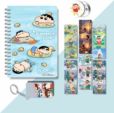 craft maniacs 2025 SHINCHAN DIARY & 6 FREEBIE BOOKMARKS & ONE KEYCHAIN & ONE BADGE A5 Notebook RULED 160 Pages(Multicolor)