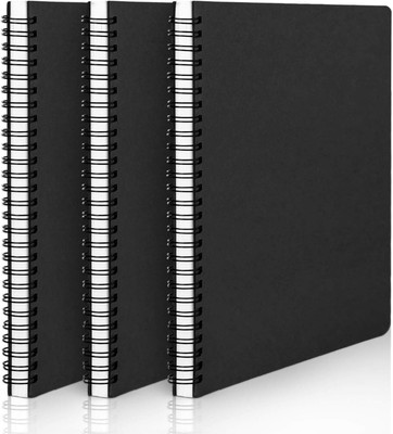 TWONE 3 Packs Soft Cover Notebook with Lined Paper Black Spiral Notebooks A5 Notebook Ruled 100 Pages(Black, Pack of 3)