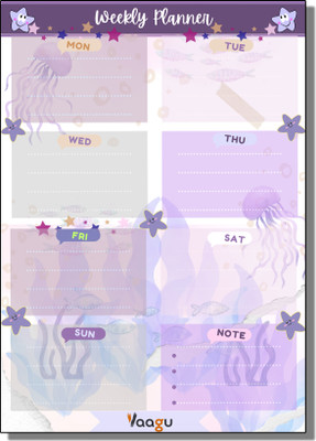 vaagu Purple Weekly Planner Cute Stationery A5 Note Pad ruling 50 Pages(Purple, Multicolor)