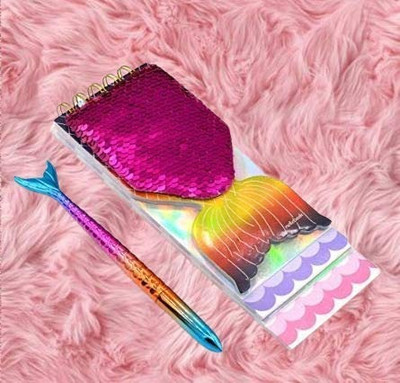 AMB Mermaid Tail Colour Changing 3 Layer Magic Sequence Diary with 1 Mermaid Pen A6 Diary Mini Diary Spiral Bound 80 Pages(Multicolor, Pack of 2)