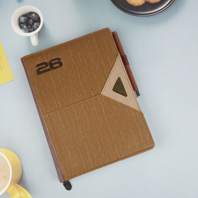 Erminio Palamino Thermal Cover Executive Diary 2026, Brown Leather Cover with Pen Holder B5 Diary Ruled 365 Pages(Brown)