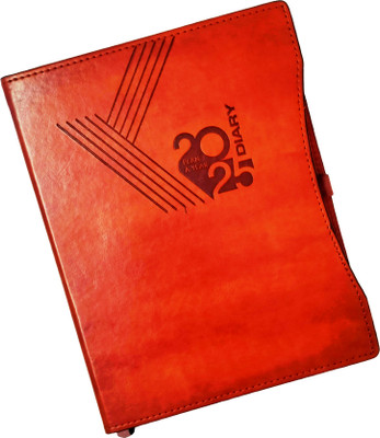 Excel PU Leather Finish Hard Bound 2025 Executive Diary Planner Sunday Full page Regular Diary with Pen Holder (Cover Design may be Different) Ruled 366 Pages(Brown)