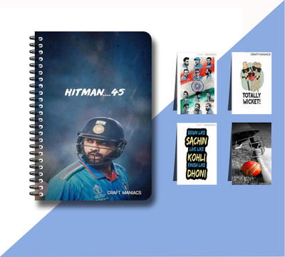 craft maniacs CRICKET 2024 NOTEBOOK & MAGNETIC BOOKMARKS A5 Diary RULED 160 Pages(White)