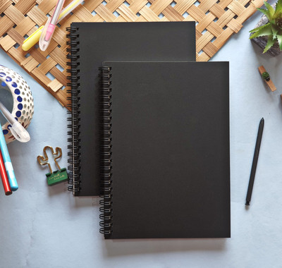 TORTUGA Black Spiral Notebooks with 100 Ruled Pages 50 Sheets A5 Notebook Ruled 100 Pages(Ruled, Pack of 2)