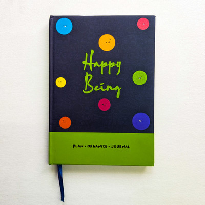 Doodle Monk Happy Being - Undated Planner - Hardcase A5 Planner Designed 160 Pages(Blue, Green)